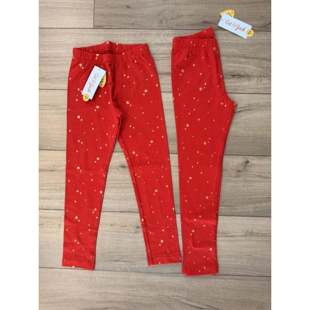 Cat & Jack  leggings Girls Size S‎ 6 7  NWT Red Gold Stars Set Of 2 Pants